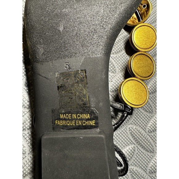 Jeffrey Campbell Yucatan gold Bead Thong Square Toe Black flat Sandals Sz 5 NEW - Picture 10 of 10